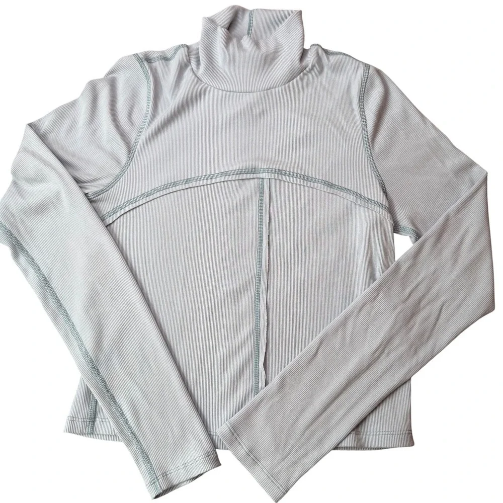 Wilfred Free Ribbed Turtleneck Exposed Seam Minimalist Women L Light‎ Blue Grey